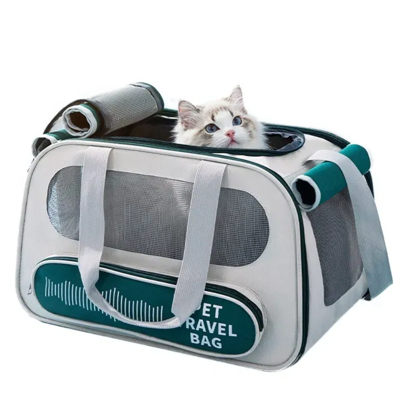 Color: Navy Blue - Pet carrier cat breathable pet backpack outdoor cat bag camping kitten bag