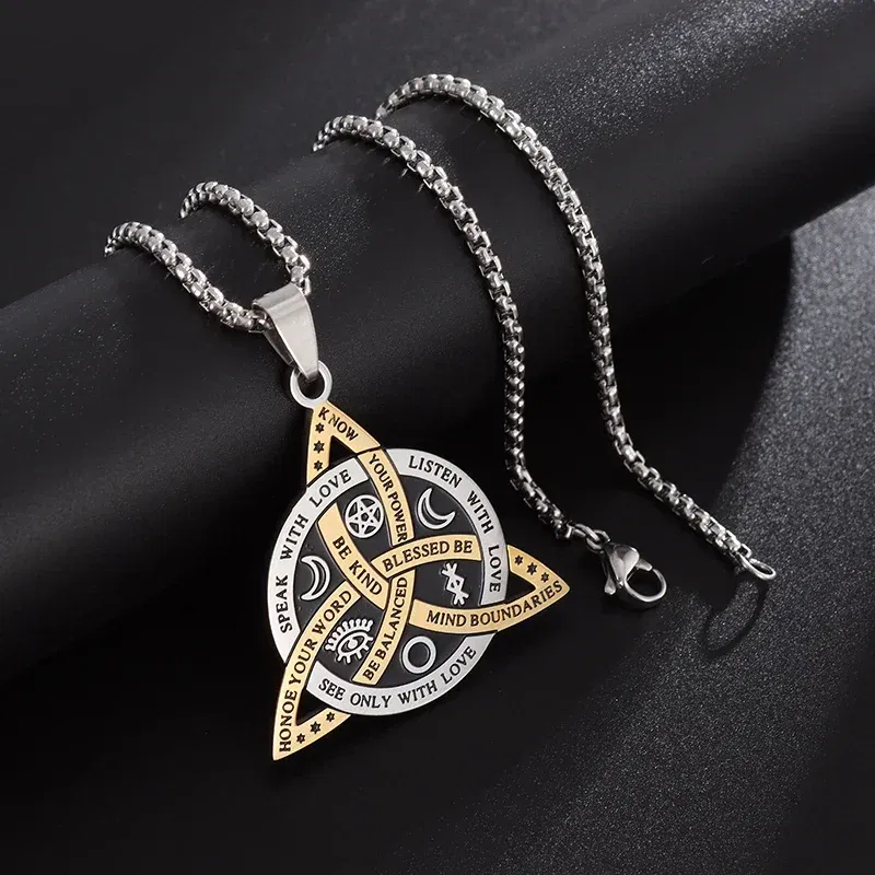 Metal color: MAROON - Witch Knot Cuff Stainless Steel Pagan Witchcraft Symbols Magic Knot Women\'s Good Luck Amulet Bracelet Celtic Knot Bracelet