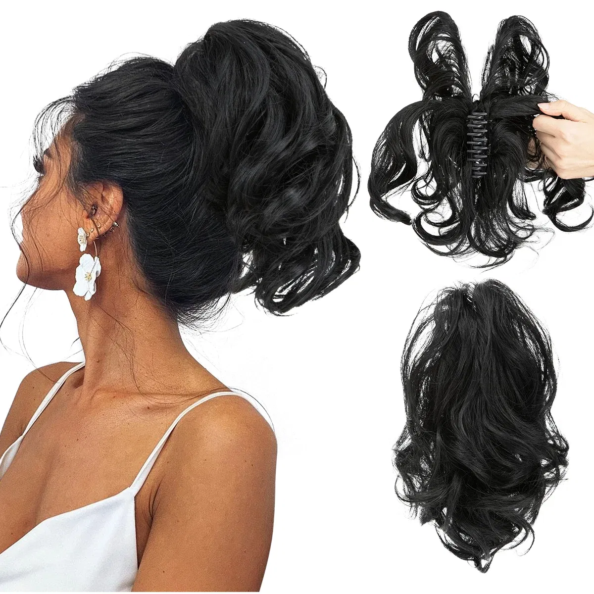 Color: T1B/613, Bulk Buy: 1pc - SARLA Synthetic Diy Claw Clip In Ponytail Extensions Hairpiece Hair Bun Fake Black Blonde Natural Hair False Pigtail for Women