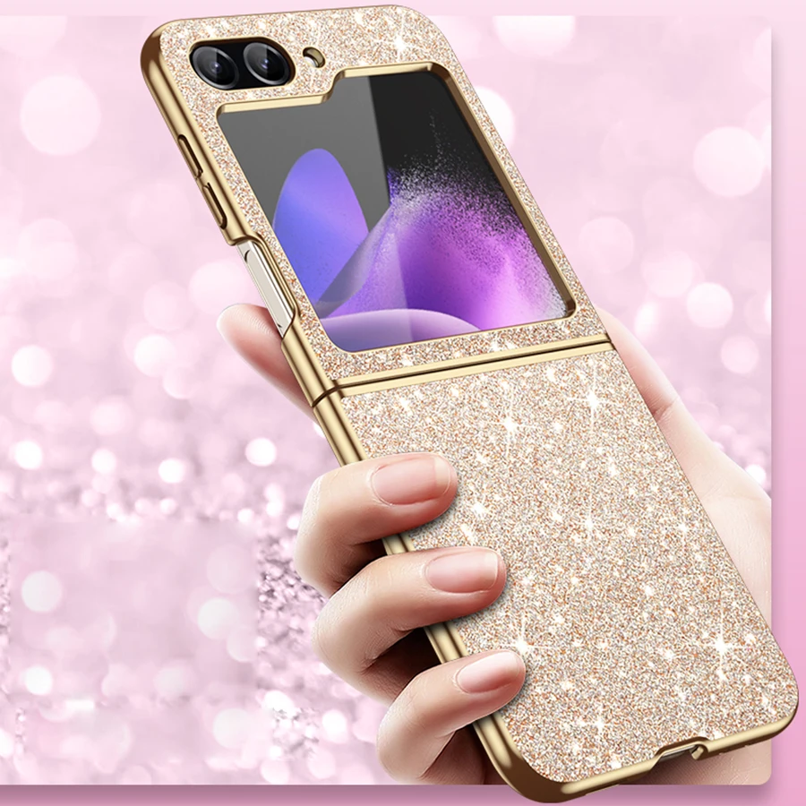 Color: pink, Material: ABS - sparkling Stylish phone case Samsung Galaxy Z Flip 5 4 5G protective cover Cell phone case for women