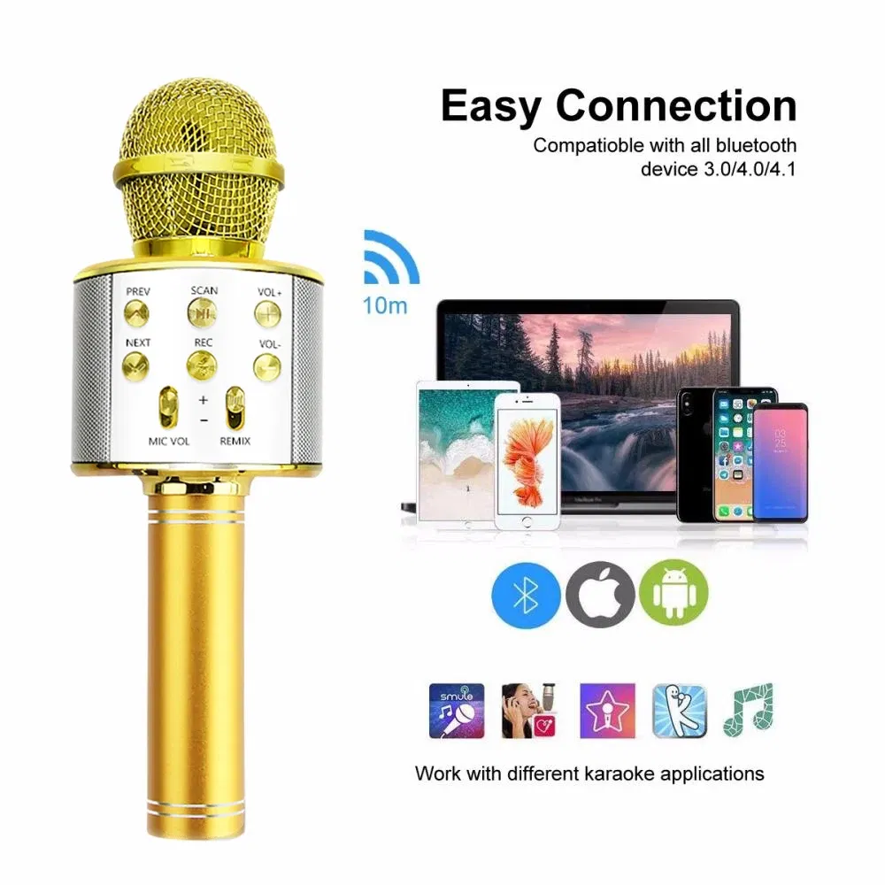 Color: Beige, Ships From: CHINA - WS858 Wireless Microphone Blue-tooth Speaker Home Karaoke Microphones Speaker KTV Scenes Handheld Music Player Singing Recorder