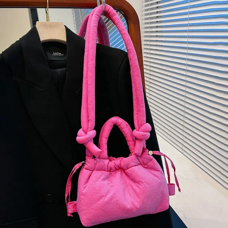 Color: Dark Grey, Ships From: CHINA - Fashion Small Puffer Tote Bag Designer Padded Women Shoulder Bags Nylon Down Cotton Crossbody Bag Mini Lady Handbags 2024 Trend