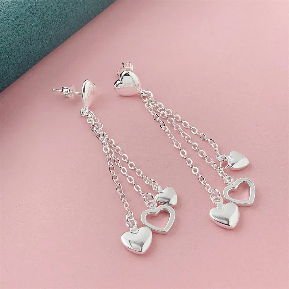 Gem Color: SEA GREEN - 925 Silver Heart Shape Earrings Women Exquisite Student Jewelry Accessories