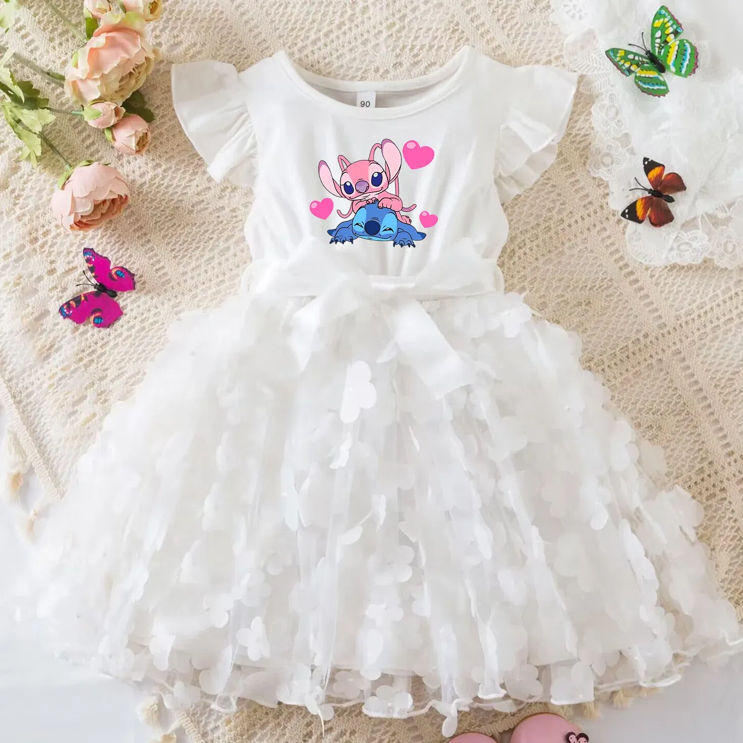 Color: DEEP BLUE, Size: L - 3D Butterfly Cute Lilo Stitch Summer Dress for Kid's Casual Clothes Baby Girls Beautiful Princess Dress Party Dresses 2-6 Yrs