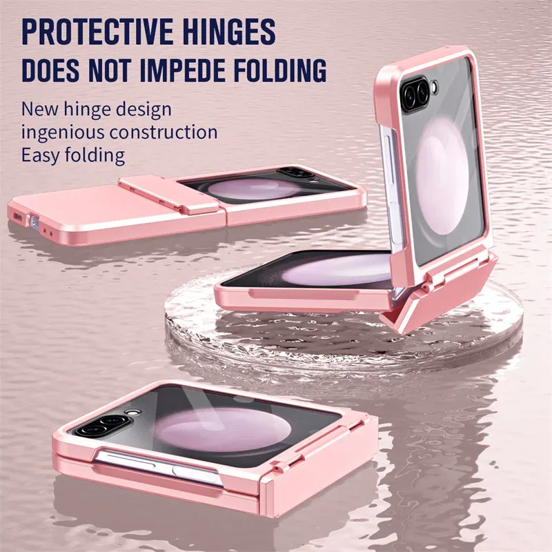 Color: GRAY, Material: ABS - For Samsung Galaxy Z Flip 6 5 Flip5 Case Luxury Matte With Mirror Film Folding Hinge Shockproof Protection Hard Cover accessory