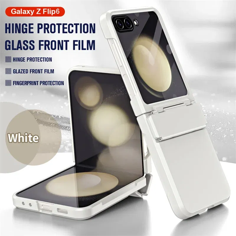 Color: GRAY, Material: ABS - For Samsung Galaxy Z Flip 6 5 Flip5 Case Luxury Matte With Mirror Film Folding Hinge Shockproof Protection Hard Cover accessory