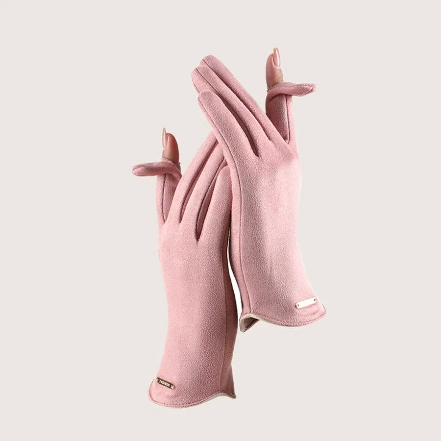 Color: army green, Gloves Size: One Size - Women Autumn Winter Keep Warm Touch Screen Thin Solid Simple Gloves Cycling Drive Suede Fabric Elegant Windproof
