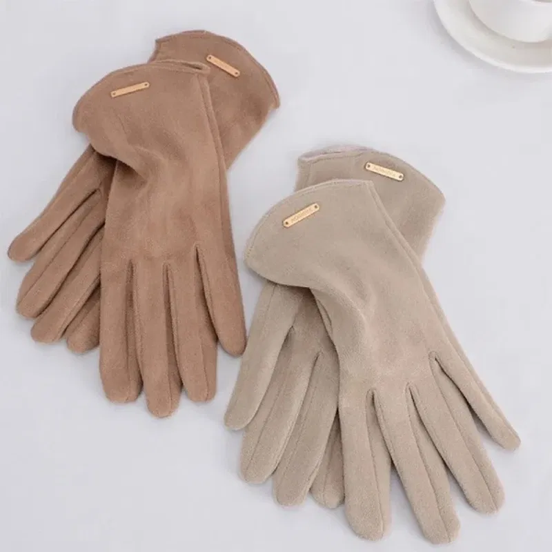 Color: army green, Gloves Size: One Size - Women Autumn Winter Keep Warm Touch Screen Thin Solid Simple Gloves Cycling Drive Suede Fabric Elegant Windproof