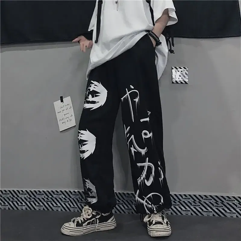 Color: black, Size: S - Black Japenese Printed Anime Y2k Sweatpants Male Streetwear Wide Leg Oversize Baggy Pants Casual Sport Causl Trousers Men 2023