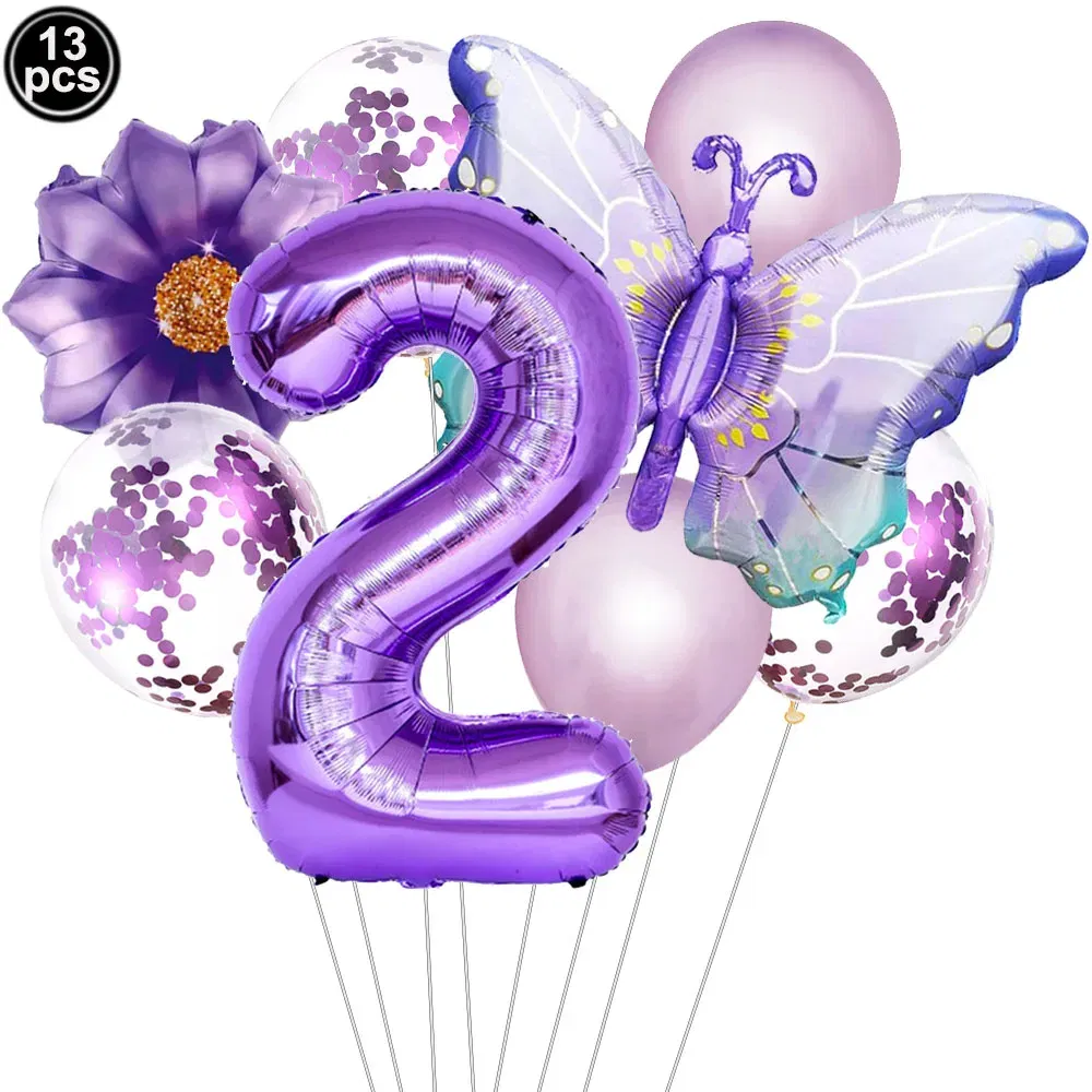 Color: army green - Butterfly Balloon Set 32/40inch Number Balloon Princess Garden Decoration Girl Fairy Birthday Party Balloon