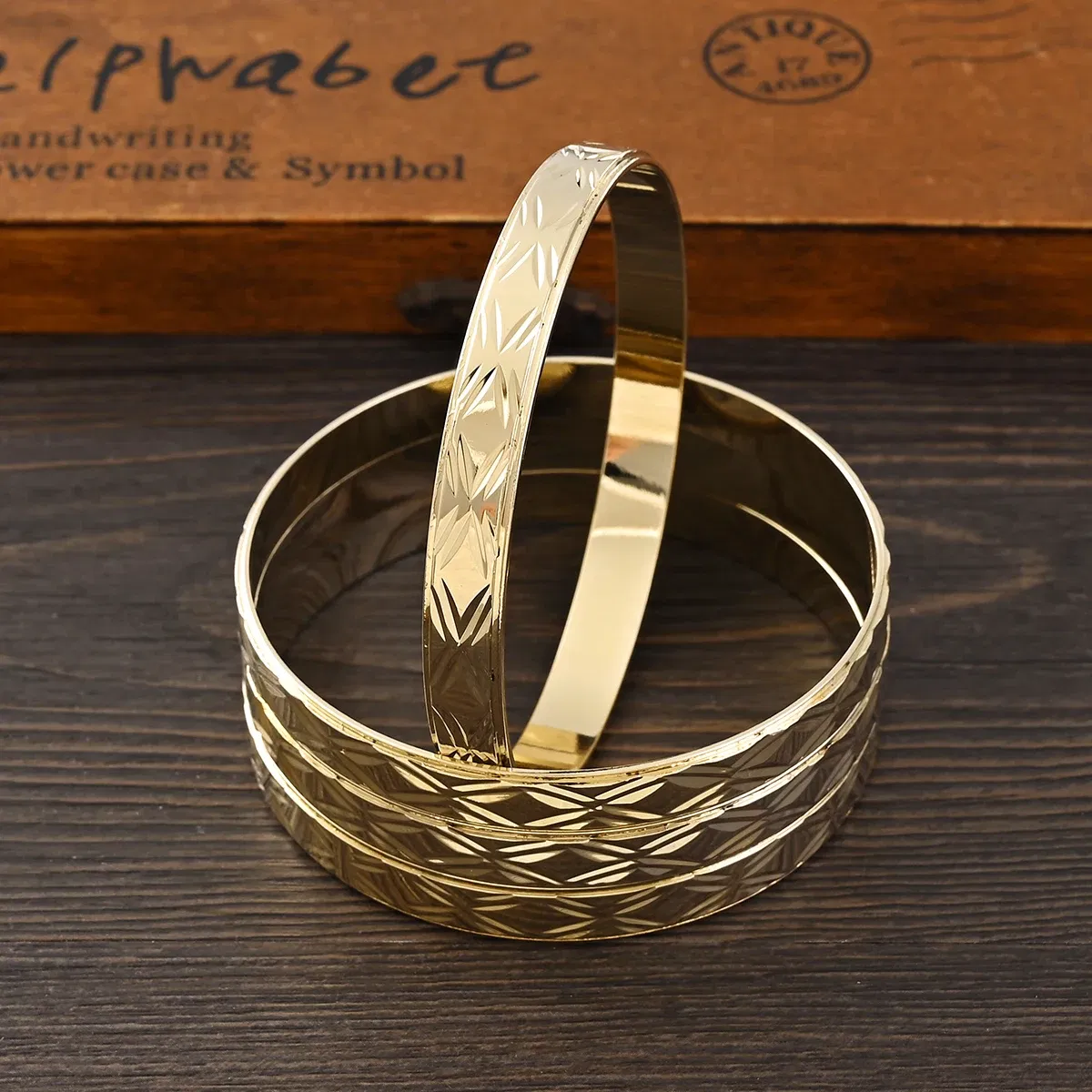 Metal Color: Titanium Plated - Adult Size 4PCS 65MM 9K Gold Color Hig Quality Top Sale Cute Bracelet Jewelry  Flower Bangle Girl Birthday Party Gift