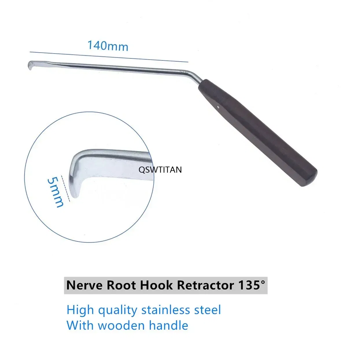 Color: grey - Nerve Root Hook Retractor with wooden handle brain Bone Retractor Stainless Steel nerve pull hook