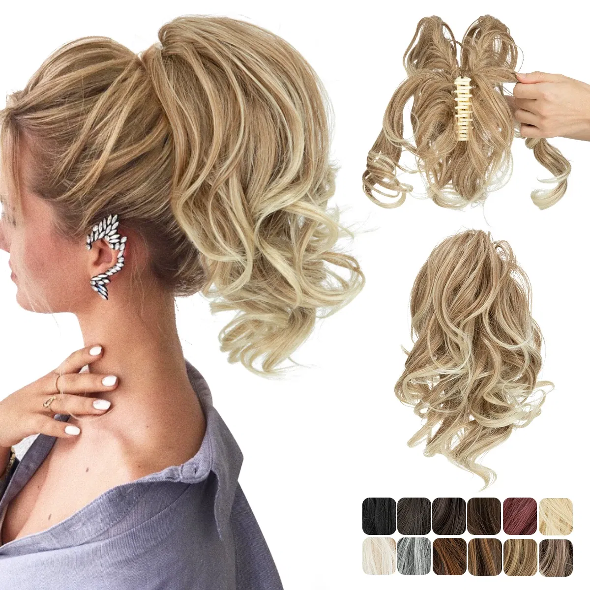 Color: 1B/27HL - SARLA Premium Synthetic Diy Claw Clip In Ponytail Extensions Hairpiece Hair Bun Fake Blonde Natural Hair False Pigtail P026