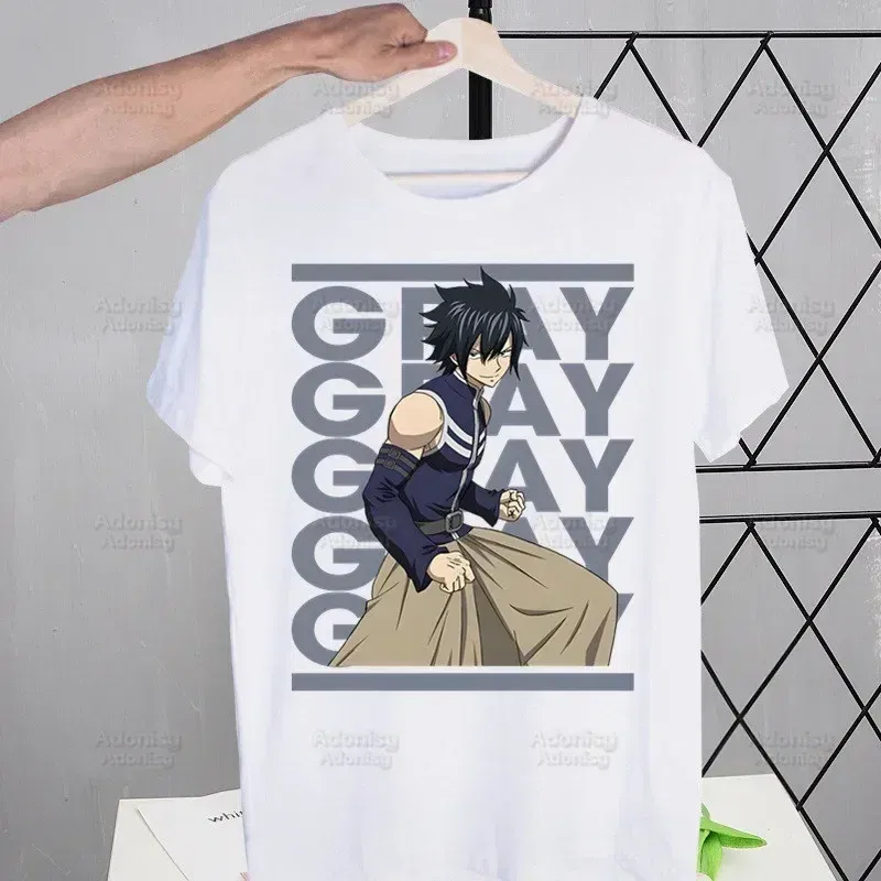 Color: GRAY, Size: L - Anime Fairy Tail Cartoon Natsu Erza Gray Lucy T-shirts Summer Men/Women Hip Hop Tshirt Streetwear t shirts Short Sleeve Tops