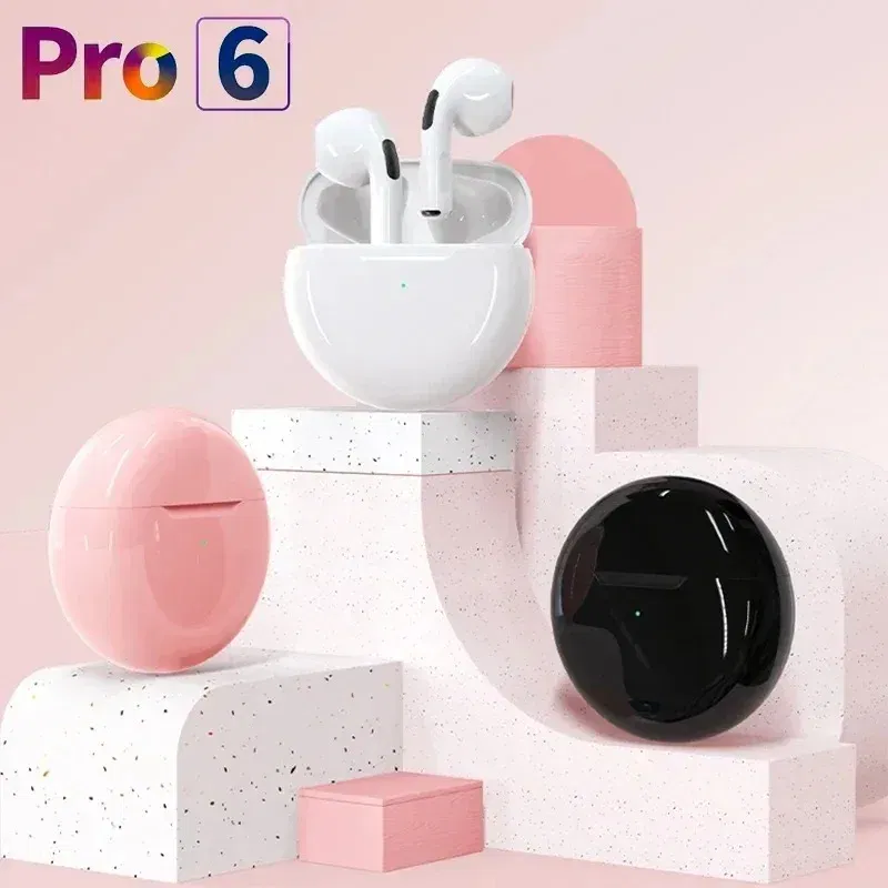 Color: WHITE - Air Pro 6 TWS Wireless Headphones with Mic Fone Bluetooth Earphones Sport Earbuds Pro6 J6 Headset for Apple iPhone Xiaomi Huawei