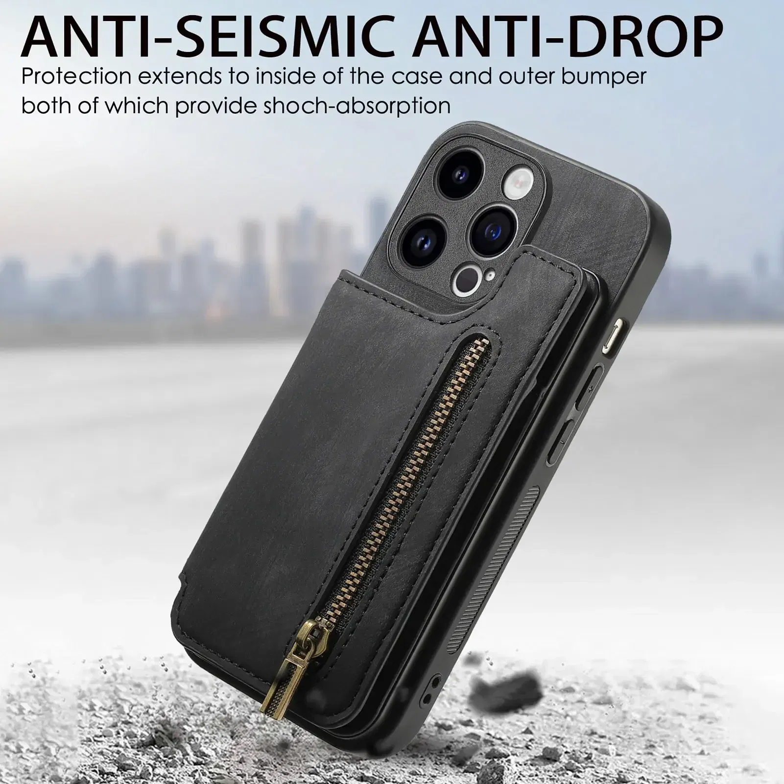Color: SKY BLUE, Material: Acrylic - Leather Zipper Wallet with Card Holder Phone Case for IPhone 15 14 11 Pro Max 13 12 Mini X XR XS Max 8 7 Plus Shockproof Cover