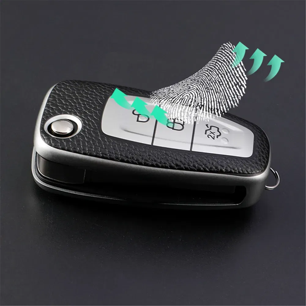 Color Name: Red - Leather TPU Car Key Case Cover for Ford Ranger C-Max S-Max Focus Galaxy Mondeo Transit Tourneo Custom Auto Key Holder Keychain