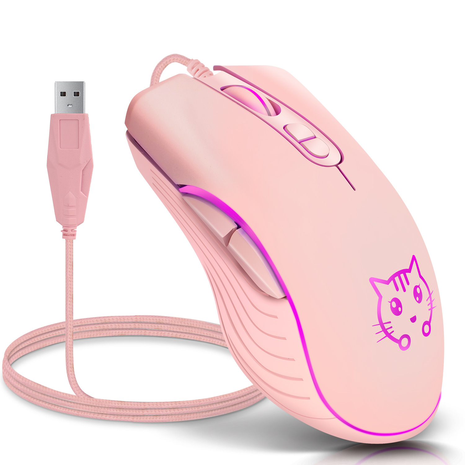 Color: PURPLE - USB Wired Gaming Mouse Pink Computer Professional E-sports Mause 2400 DPI Colorful Backlit Silent Mice for Lol Data Laptop Pc