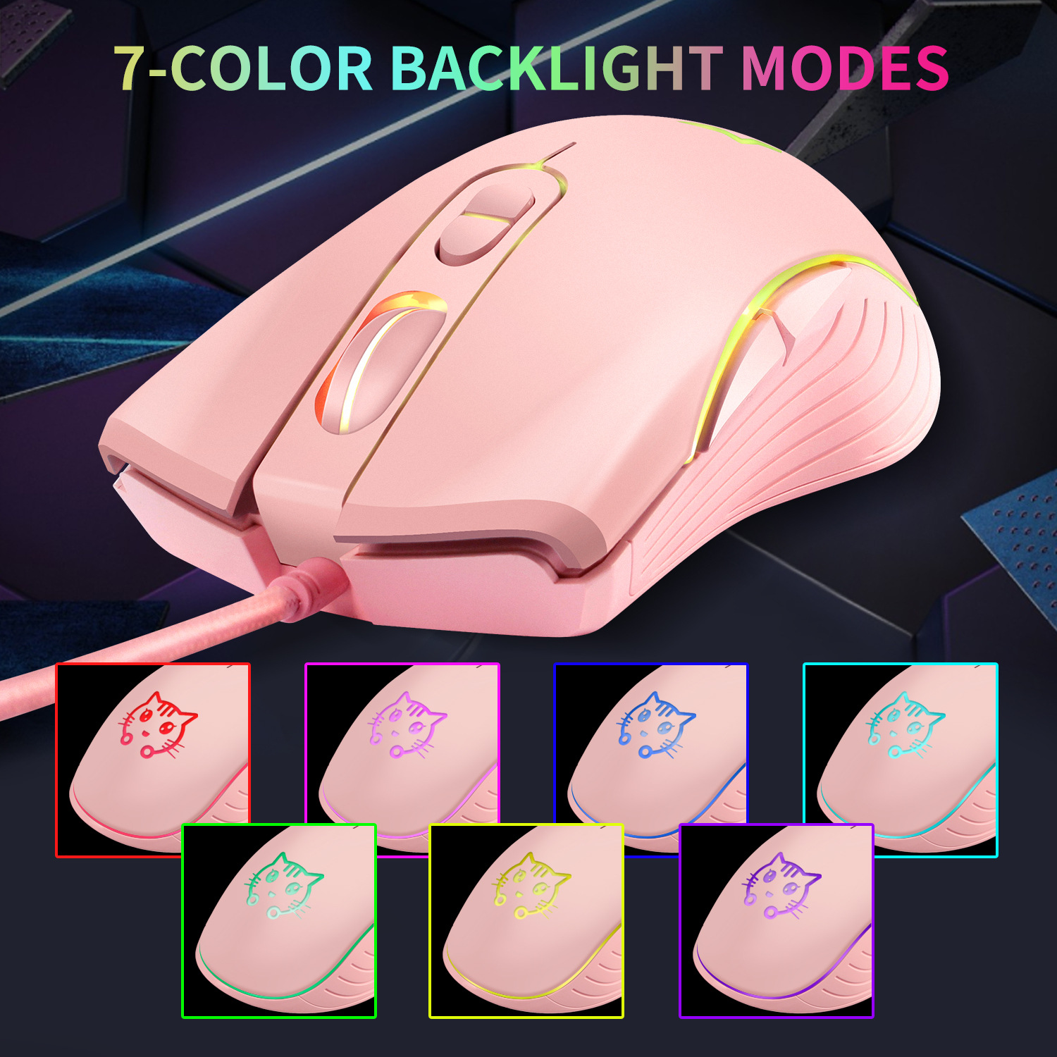 Color: PURPLE - USB Wired Gaming Mouse Pink Computer Professional E-sports Mause 2400 DPI Colorful Backlit Silent Mice for Lol Data Laptop Pc