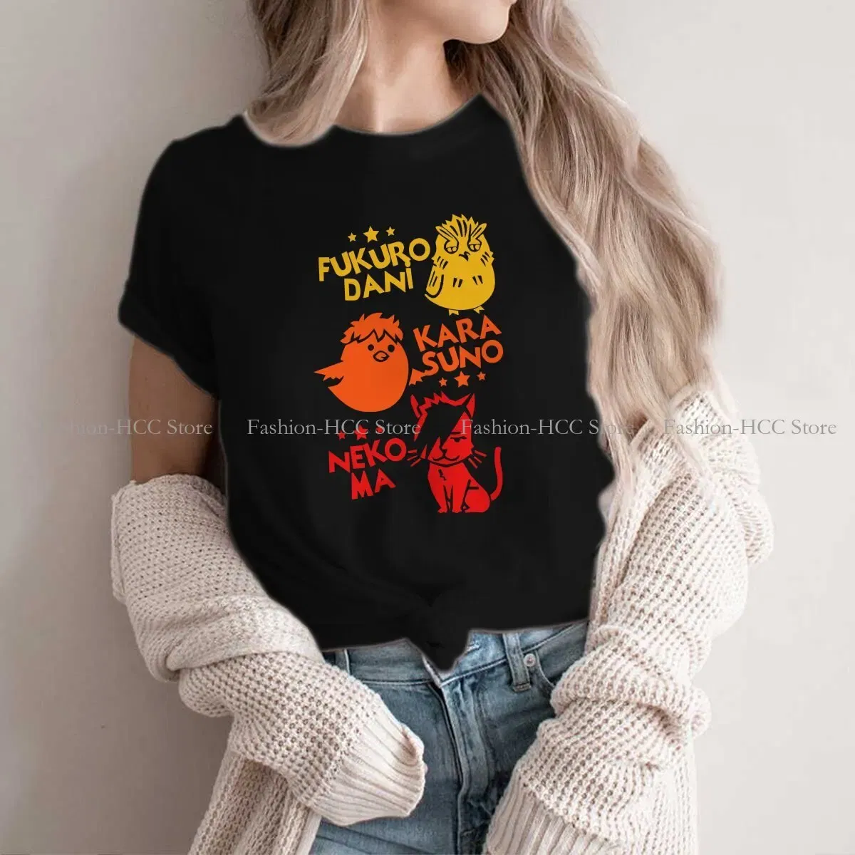 Color: WHITE, Size: XXL - Best Team O Neck Polyester TShirt Haikyuu Cartoon Anime Classic T Shirt Women Tops