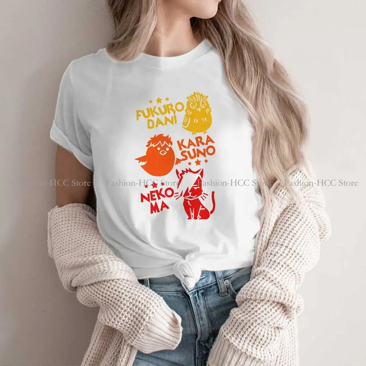 Color: WHITE, Size: XXL - Best Team O Neck Polyester TShirt Haikyuu Cartoon Anime Classic T Shirt Women Tops