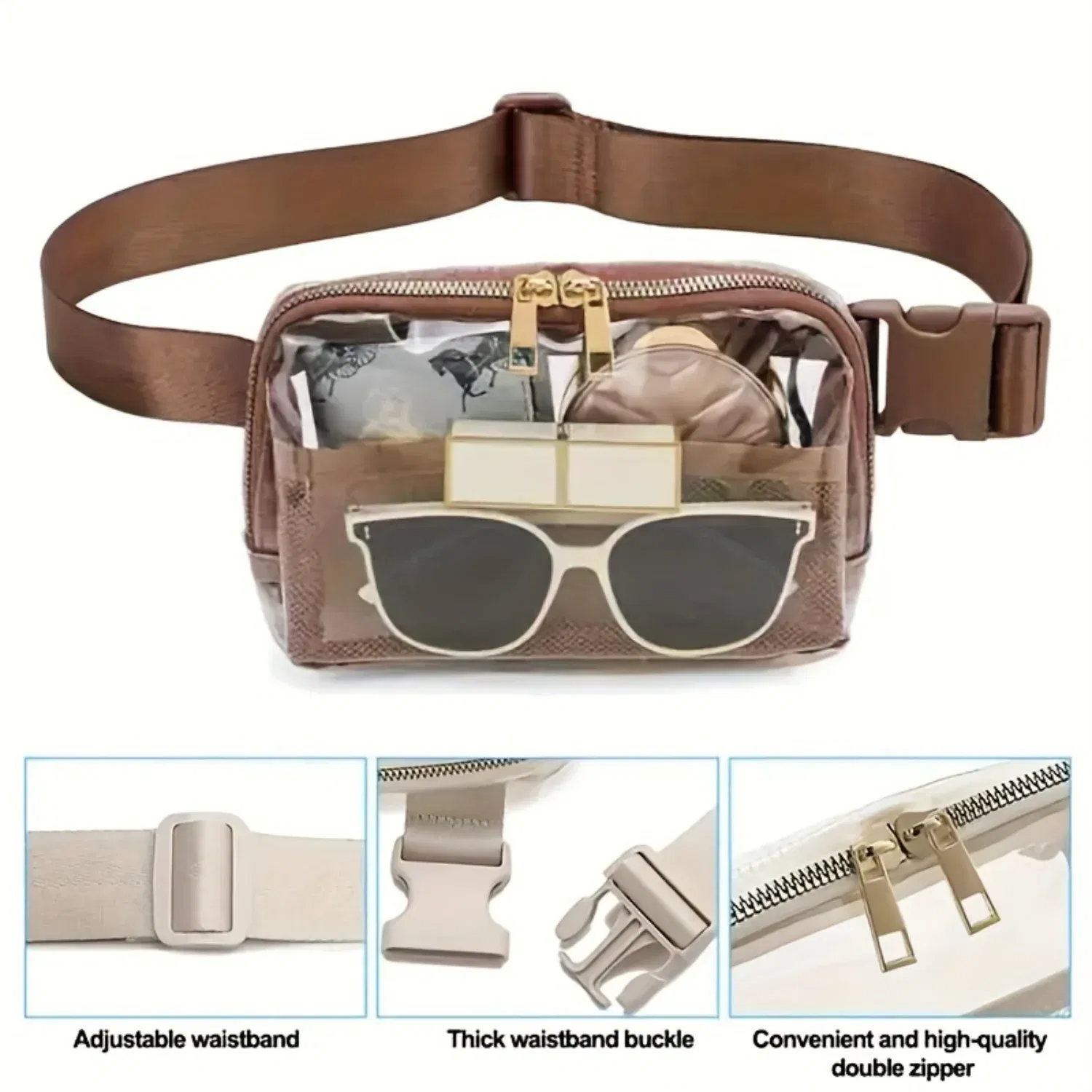 Color: Pink, Ships From: CHINA - Transparent PVC Waist Pack - Fashion Zipper Fanny Pack for Sports Events, Concerts, Travel & Beach - Universal Fit, Solid Color,
