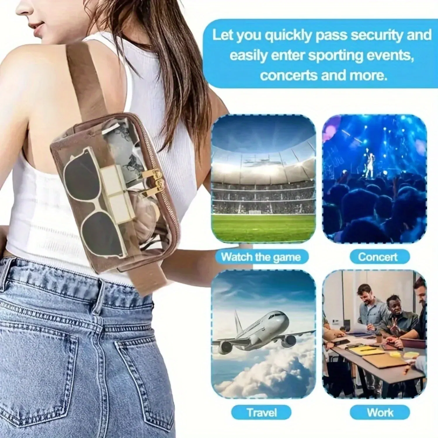 Color: Pink, Ships From: CHINA - Transparent PVC Waist Pack - Fashion Zipper Fanny Pack for Sports Events, Concerts, Travel & Beach - Universal Fit, Solid Color,