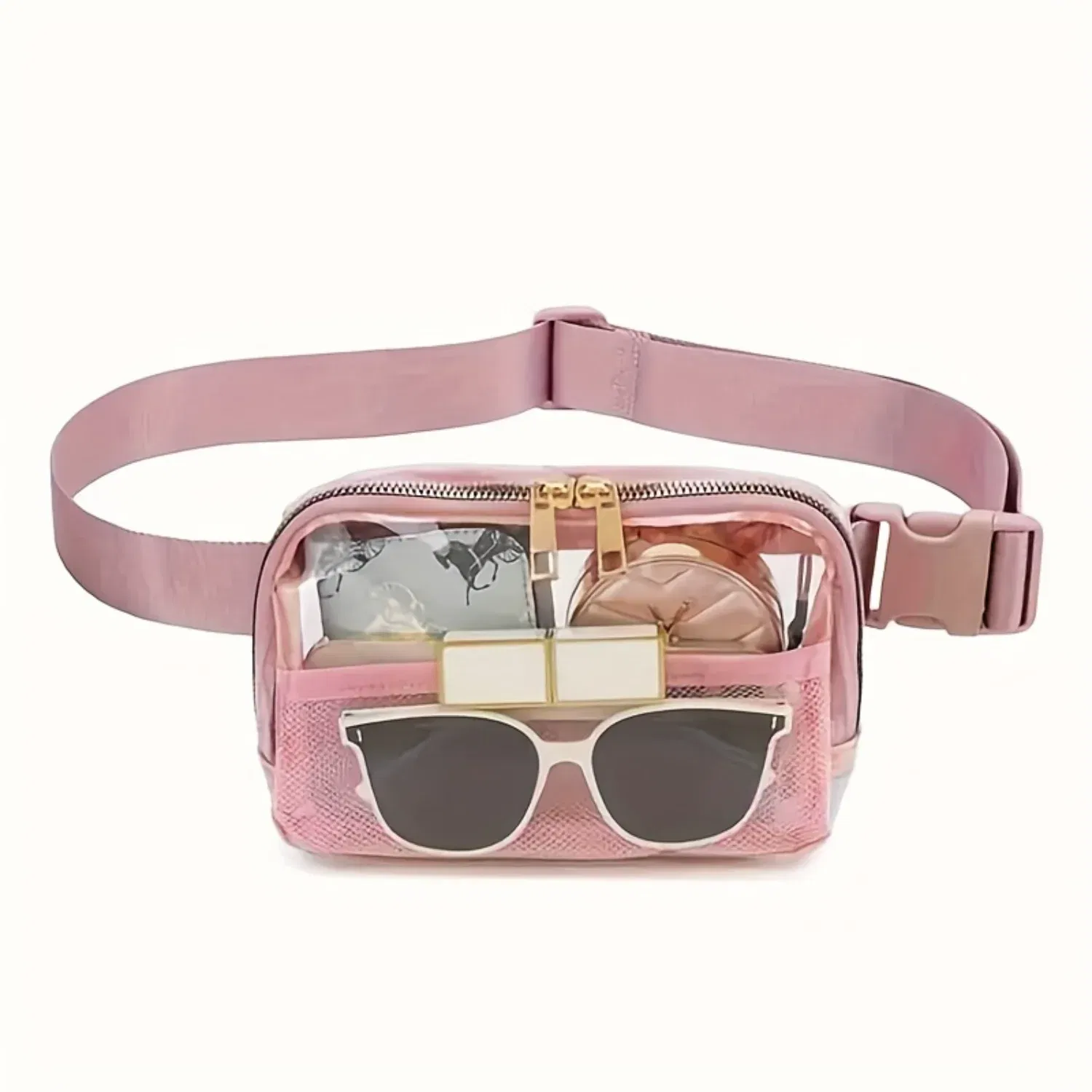Color: Pink, Ships From: CHINA - Transparent PVC Waist Pack - Fashion Zipper Fanny Pack for Sports Events, Concerts, Travel & Beach - Universal Fit, Solid Color,