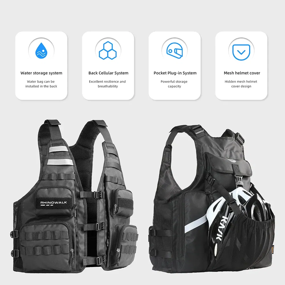 Color: Beige, Ships From: CHINA - Rhinowalk Bike Vest Cycling Motor Vest Adjustable Size Breathable Men Jacket Hiking Fishing Bag Can Add Helmet Back Hydration