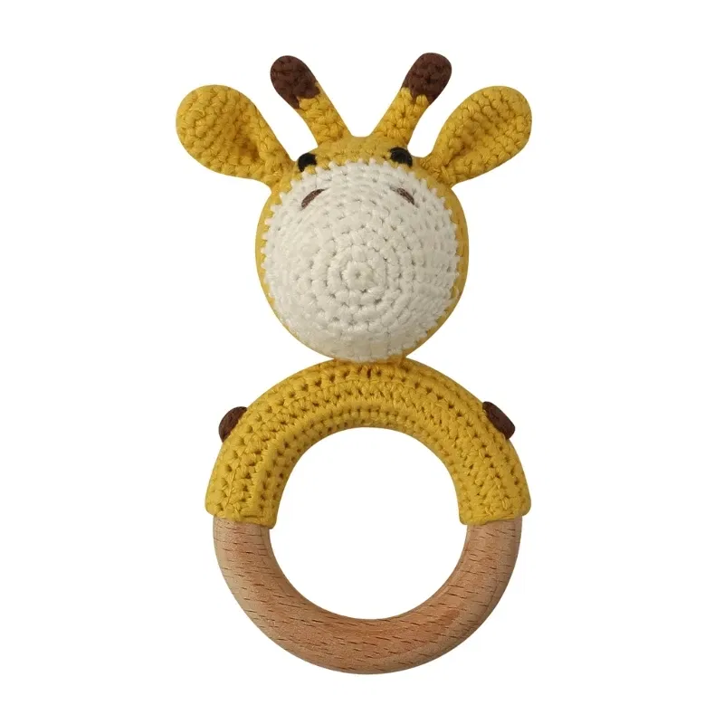 Color: WHITE - 1pc Baby Teether Safe Wooden Toys Mobile Pram Crib Ring DIY Crochet Giraffe Deer Rattle Soother Product