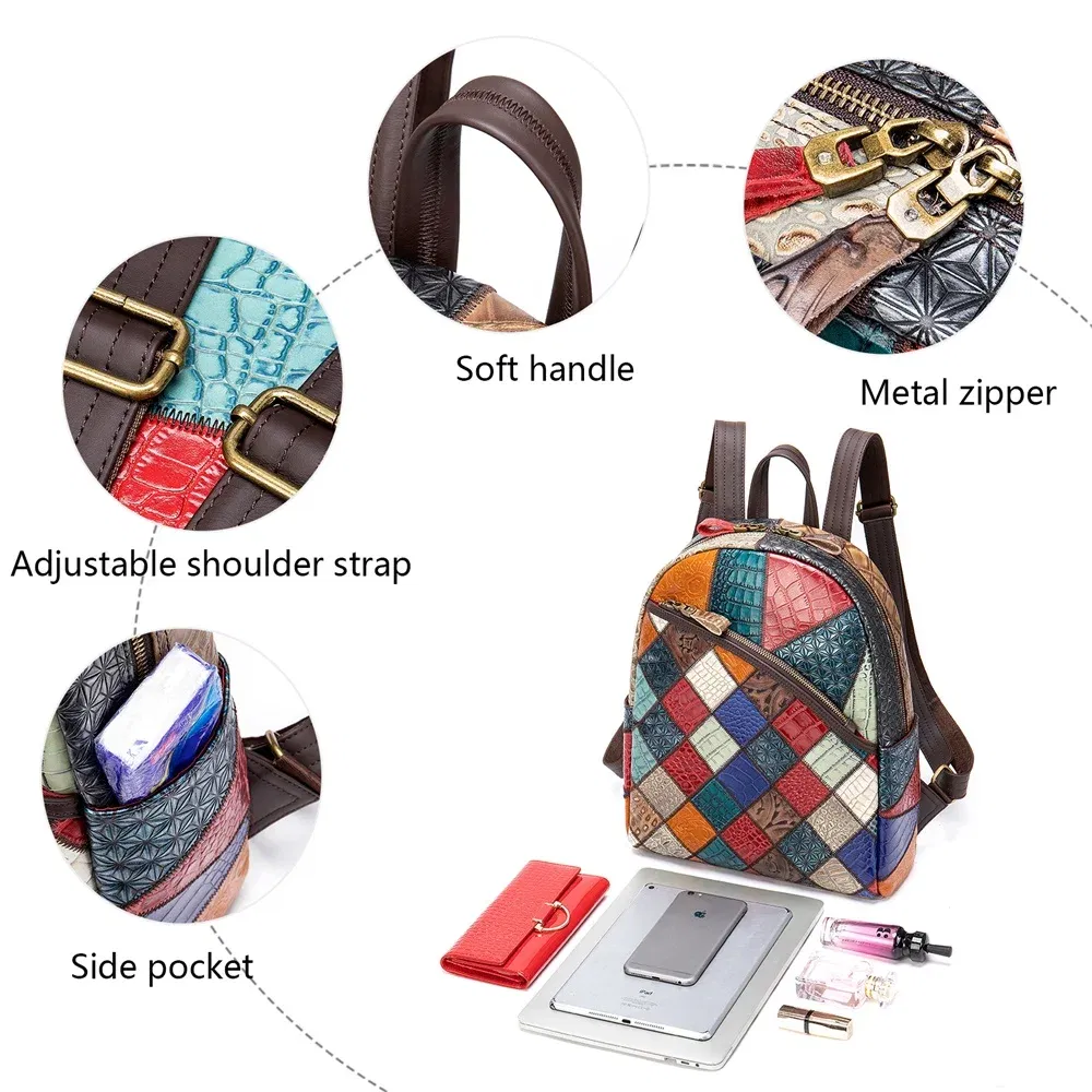 WETSAL 2023 Backpack Female Leather Back packs Bag for Women‘s Leather Backpacks Women Luxury Colorful School Bags for Teenager