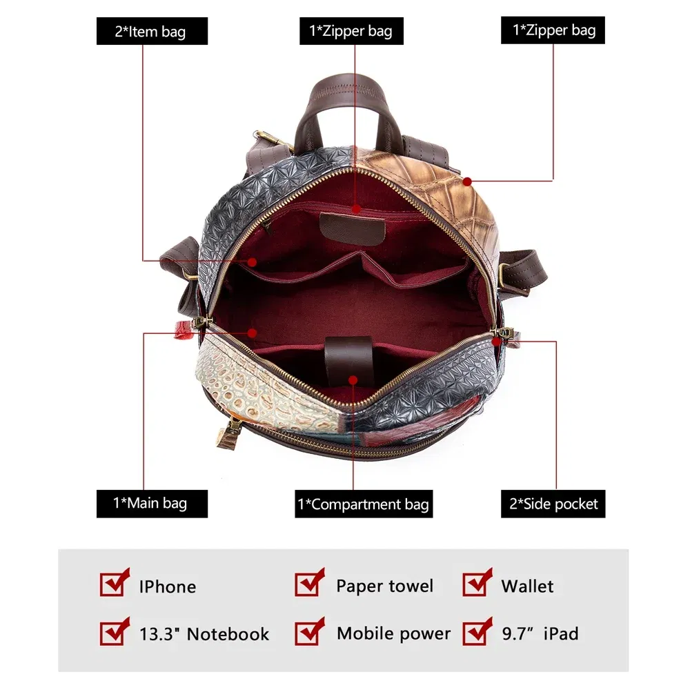 WETSAL 2023 Backpack Female Leather Back packs Bag for Women‘s Leather Backpacks Women Luxury Colorful School Bags for Teenager