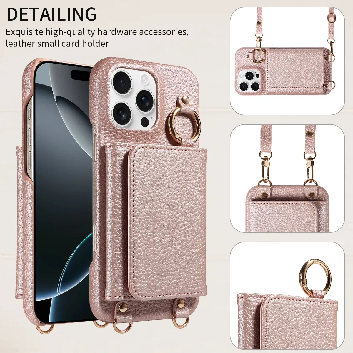 Color: Gold, Bundle: Case & Strap, Material: Artificial Leather, Compatibility by Model: iPhone 14 Pro Max - For IPhone16 15 Pro Max 14 13 12 Series PU Leather Magsafe Magnetic Wireless Charging Shockproof Crossbody Wallet Phone Case
