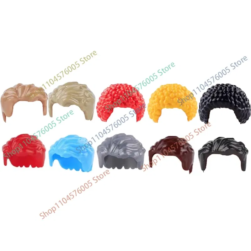 Color: Light Blue - MOC Brown Hair Building Blocks City Figures Body Creative Accessory Blond Gold White Parts DIY Hats Mini Bricks Assemble Toy S04
