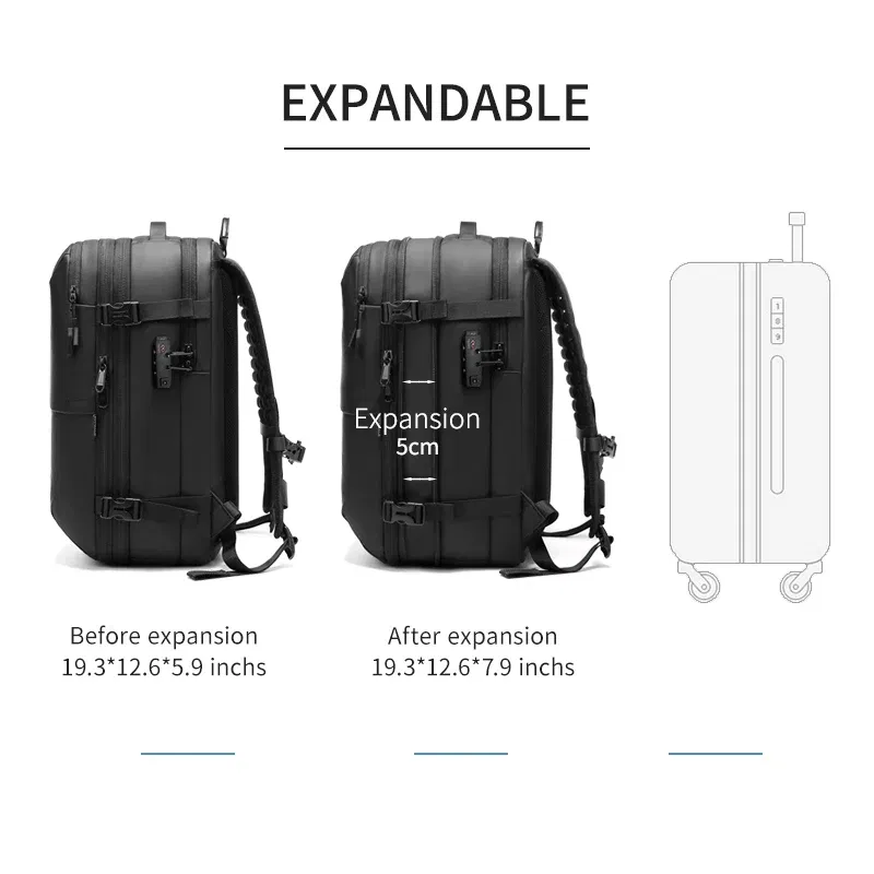 Color: black - Men Travel Backpack vacuum compression 17 inch Laptop Business Large Capacity school Backpack Expanded outdoors Hiking backpack