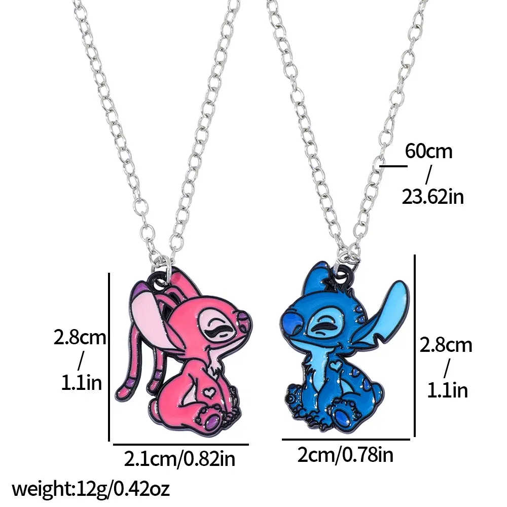 Metal Color: Platinum Plated - Disney-Stitch Heart Necklace for Couple, Gold and Silver Color, Angel and Stitch, Cute Style , Jewelry Pendant, Gift for Girl, 1