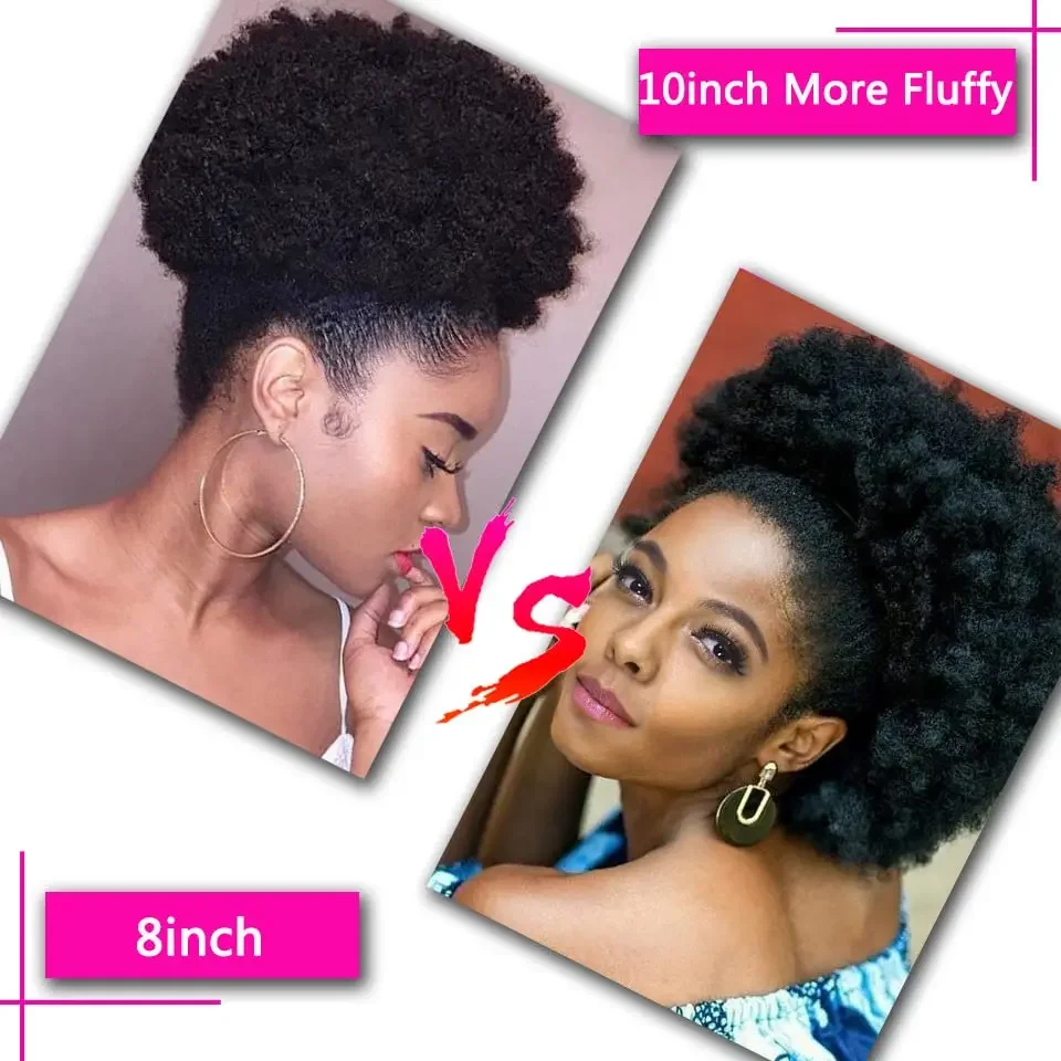Color: 1B/27HL - Synthetic Big Afro Puff Drawstring Ponytail Extensions for Black Women 10Inch Kinky Curly Hair Bun Ponytail Wigs Daily Use