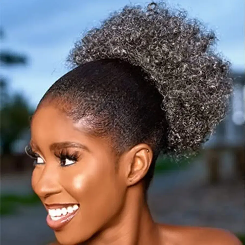 Color: 1B/27HL - Synthetic Big Afro Puff Drawstring Ponytail Extensions for Black Women 10Inch Kinky Curly Hair Bun Ponytail Wigs Daily Use