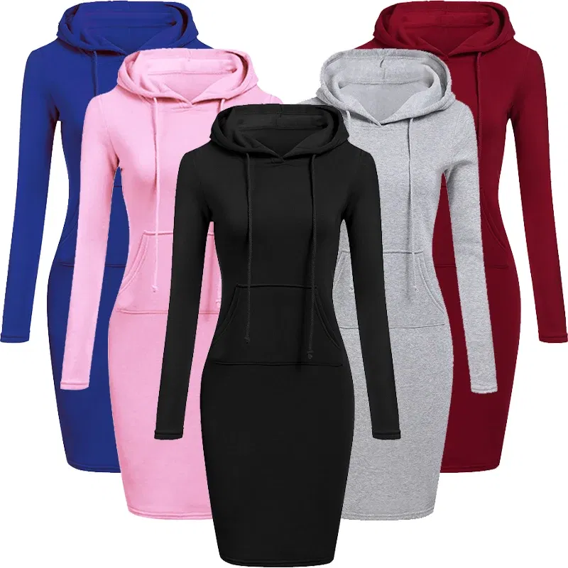 Color: Beige, Size: XXL - Ladies Dress Autumn Women Hooded Dresses Hoodies Women Sweatshirts Women Hoodies Dress Tops Ladies Clothing