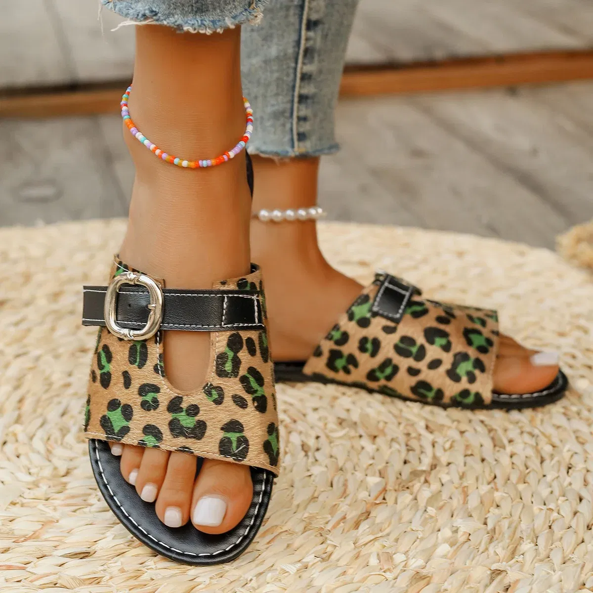 Color: multi, Shoe Size: 42 - Sandals Women Slippers 2024 Summer British Style Flat Slippers Slides Women Roman Buckle Casual Beach Slippers Trafza Womens