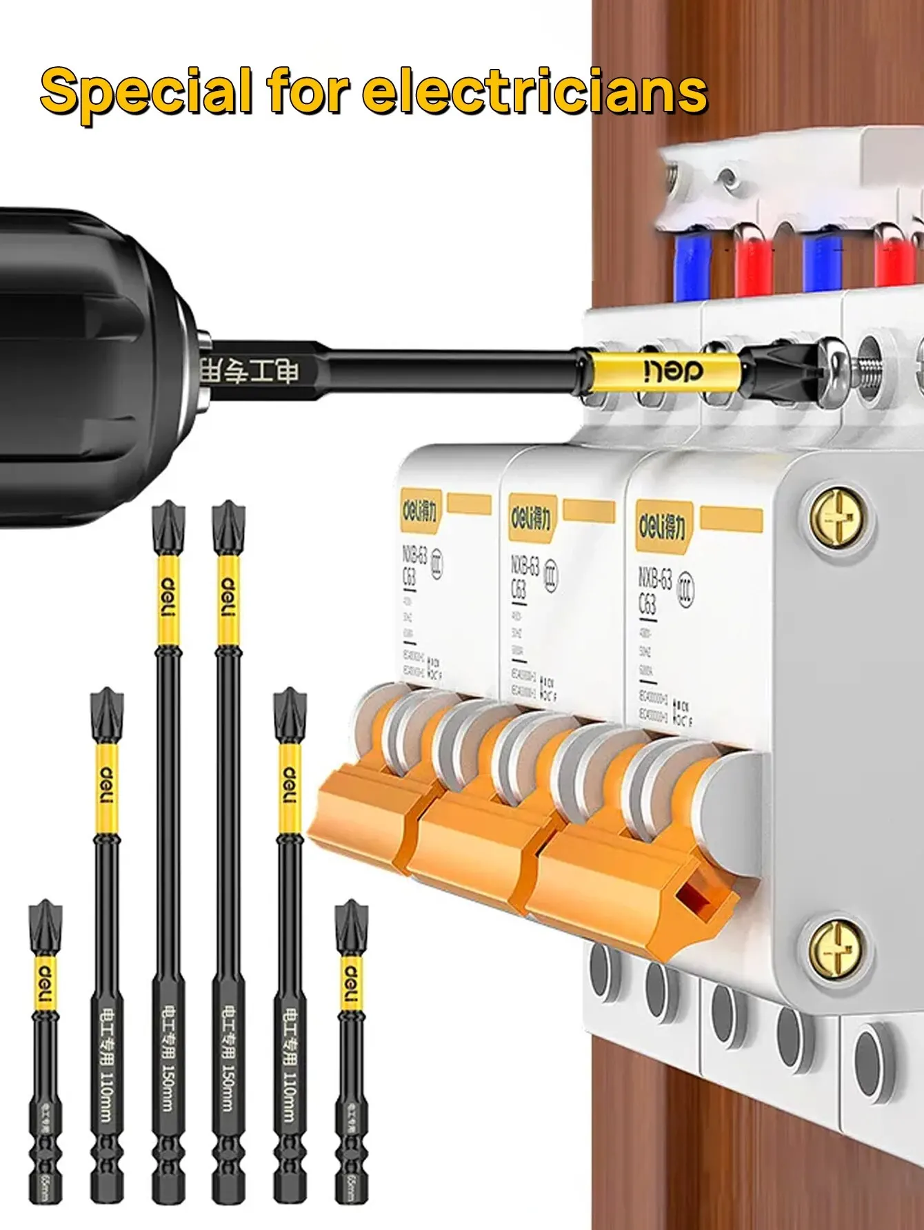 Color: Rose - Non-slip Cross Screwdriver Set Magnetic Batch Head Magnetic Batch Head Impact Screw Driver Bit 65/110/150mm