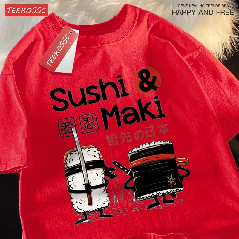 Color: GRAY, Size: XXXL - Theduc Sushi And Sushi Printing Men Women Tshirt Cotton T-Shirts Loose T Shirt Crewneck Loose Tops Fashion Clothes Unisex