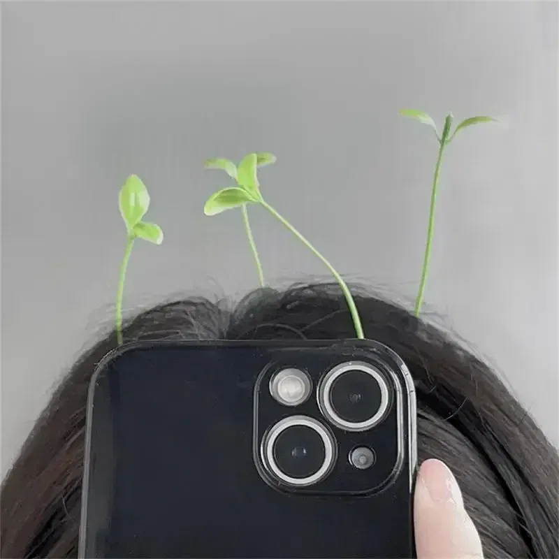 Color: GRAY, Size: M - Cute Artifacts Funny Little Bean Sprouts with Grass Growing on Their Heads Sprouting Grass Hair Clips Cute Bean Sprout Clips