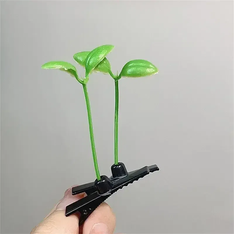 Color: GRAY, Size: M - Cute Artifacts Funny Little Bean Sprouts with Grass Growing on Their Heads Sprouting Grass Hair Clips Cute Bean Sprout Clips