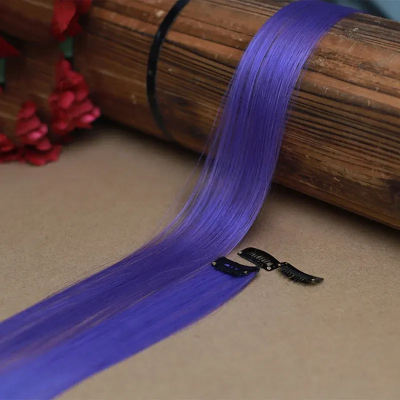 Color: SKY BLUE, Ships From: CHINA - Long Straight Hair Piece High Temperature Wire no Trace Matte Monochrome Fashion Wig for Women Girls