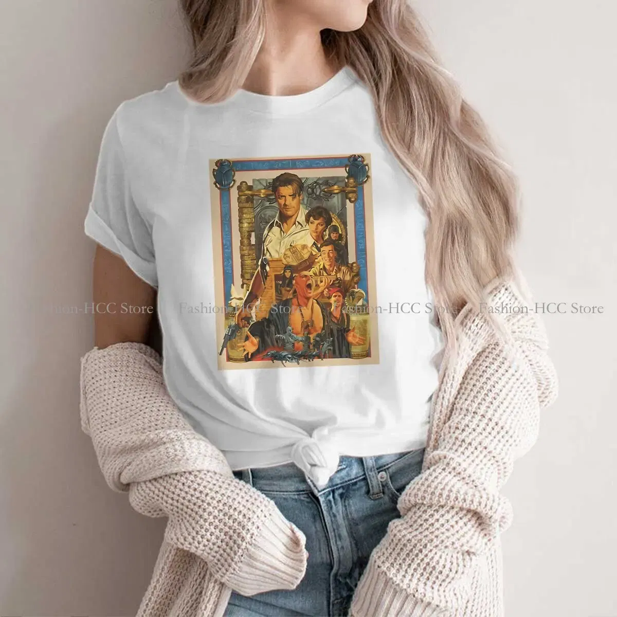 Color: WHITE, Size: L - Brendan Fraser Poster Unique Polyester TShirt The Mummy Movie Top Quality Creative Graphic T Shirt Stuff