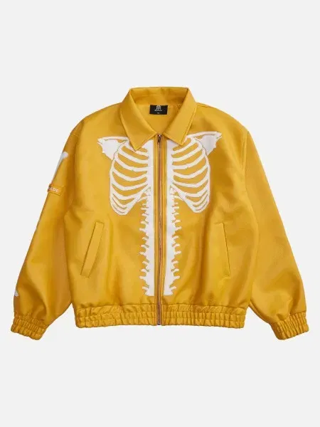Color: Yellow, Size: XL - Men's Leather Jacket Fashion Embroidery Artificial Leather Coats Winter Casual Motorcycle Biker Pu Leather Outwear Male Clothing