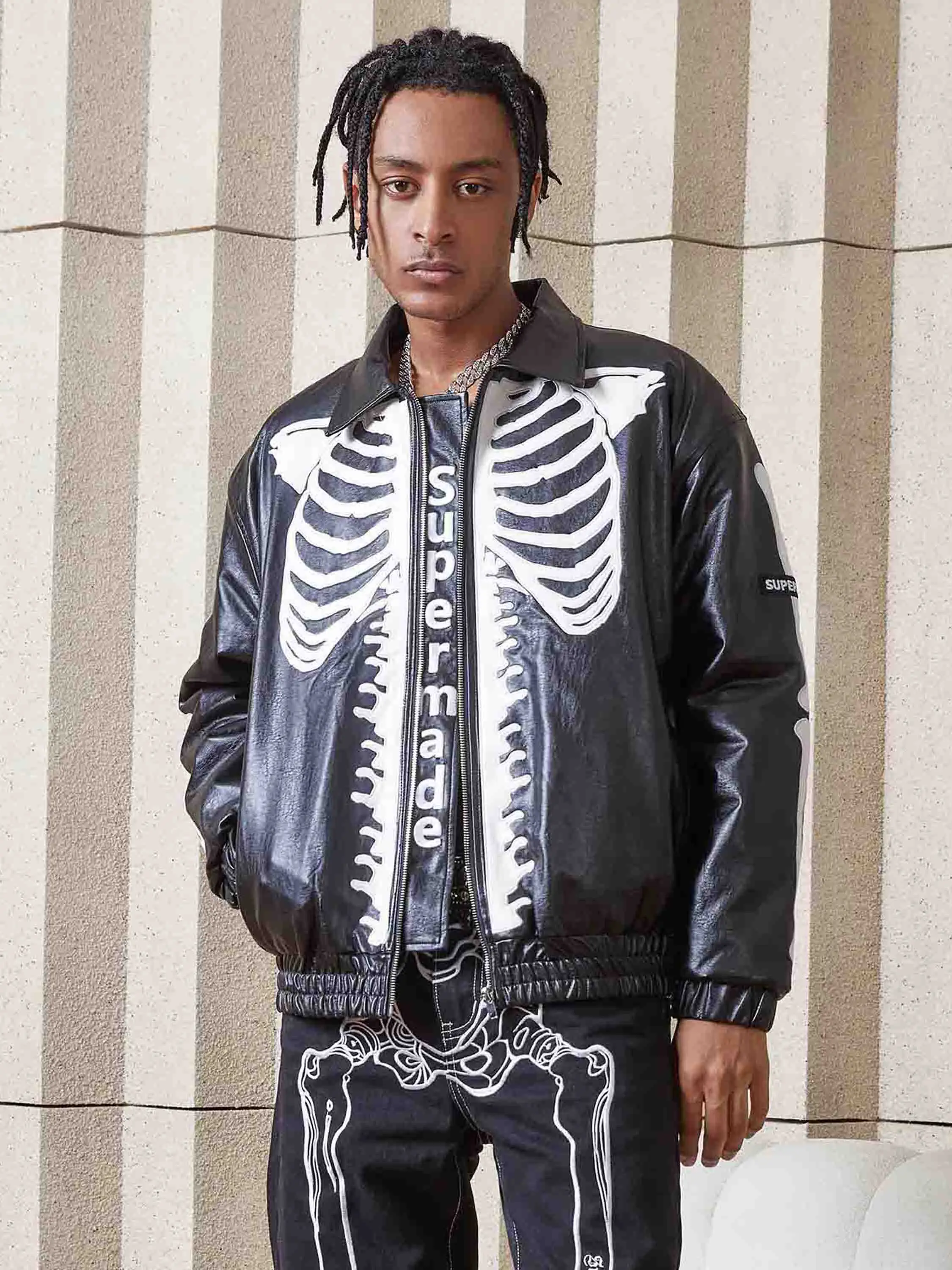 Color: Yellow, Size: XL - Men's Leather Jacket Fashion Embroidery Artificial Leather Coats Winter Casual Motorcycle Biker Pu Leather Outwear Male Clothing