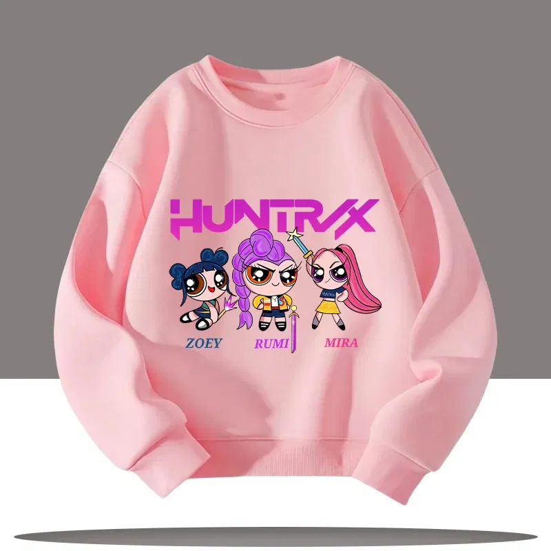 Color: GRAY, Kid Size: 7 - K-pop Demon Hunters Cartoon Print 3-12 Year Old New Style Kids Round-neck Sport Shirt Cute Girl Casual Top Children's Clothing