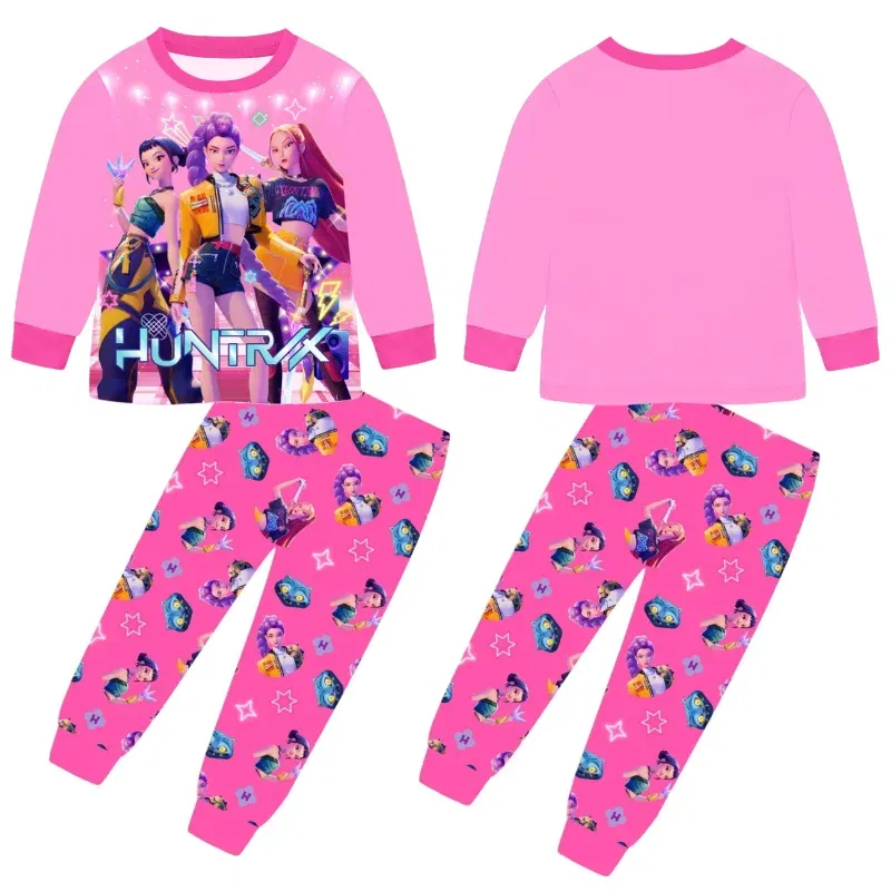 Color: WHITE, Size: >40cm - 2pcs Movie K-pops Demons Hunters Kawaii Pajamas Set Girl Cosplay Nightwears Anime Long Sleeve tops+Pants Fans Halloween Gift